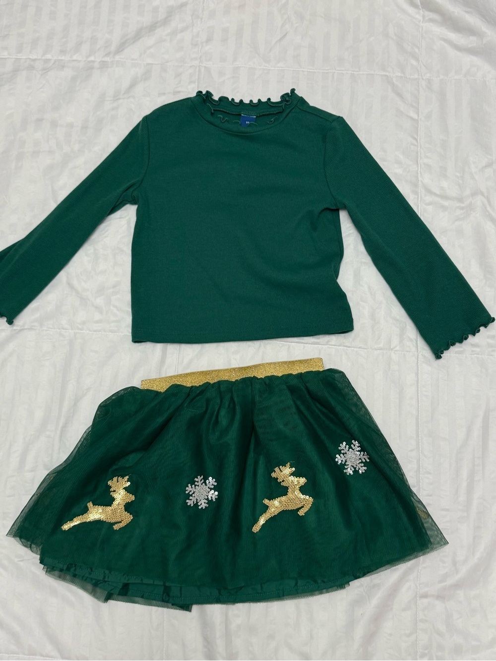 Old Navy Dark Green Skirt Set with Gold Reindeer Accents - Picture 2 of 4
